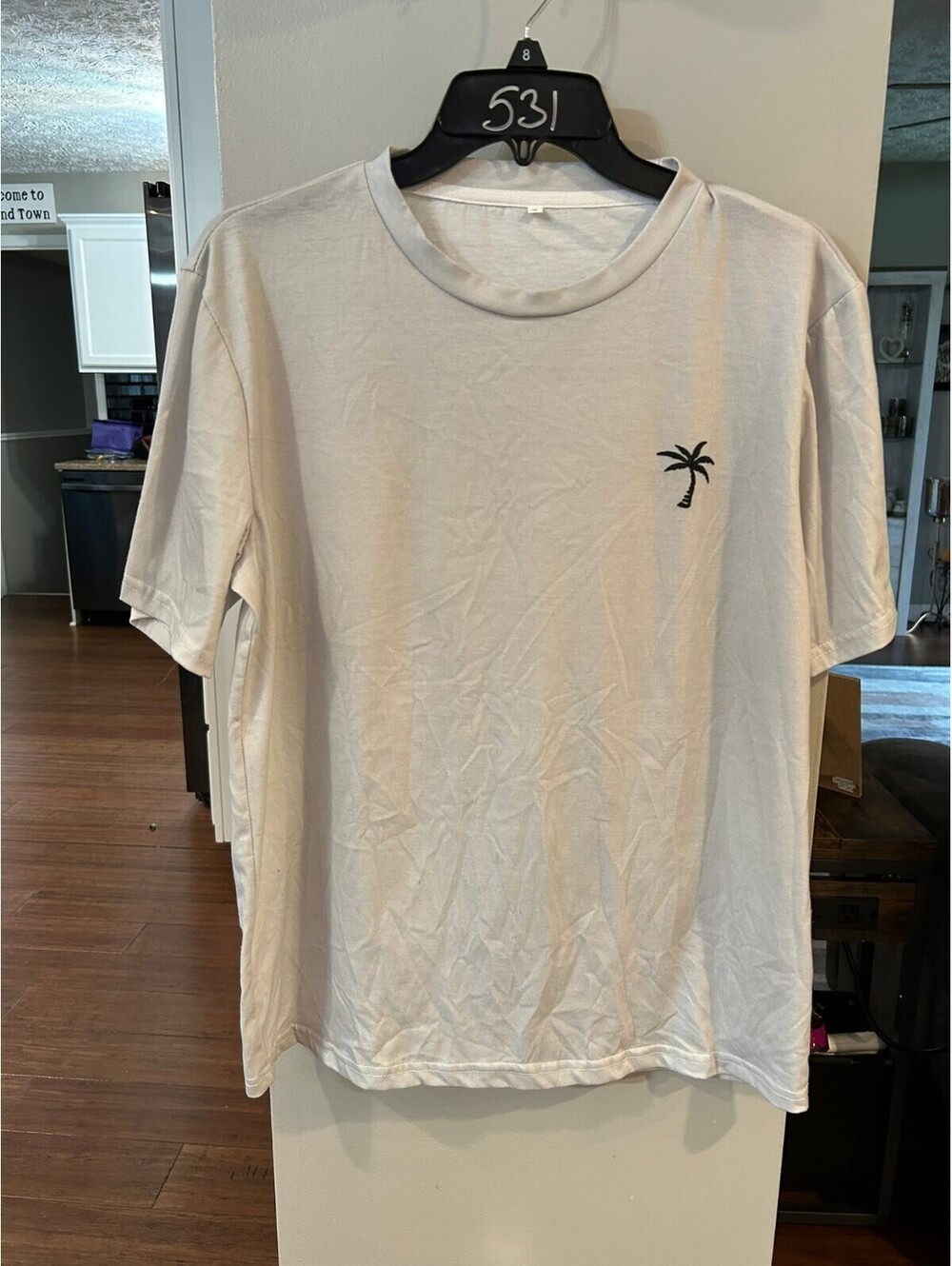 Small Beige T-Shirt with Palm Tree Embroidery
